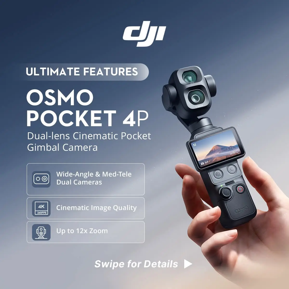 DJI Osmo Pocket 4P Standard Combo 4K Handheld Gimbal Camera with 3-Axis Stabilization & Intelligent Tracking
